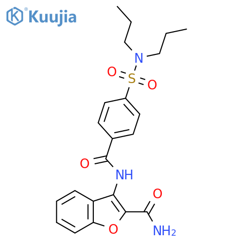 3-4-(dipropylsulfamoyl)benzamido-1-benzofuran-2-carboxamide structure