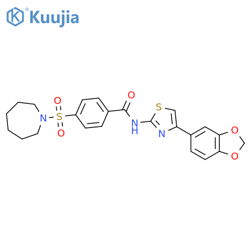 4-(azepane-1-sulfonyl)-N-4-(2H-1,3-benzodioxol-5-yl)-1,3-thiazol-2-ylbenzamide structure