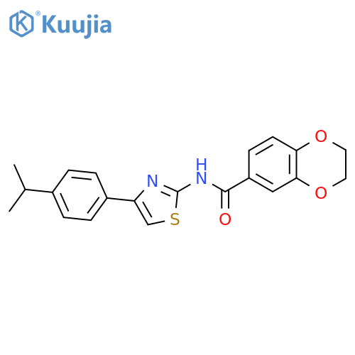 N-{4-4-(propan-2-yl)phenyl-1,3-thiazol-2-yl}-2,3-dihydro-1,4-benzodioxine-6-carboxamide structure