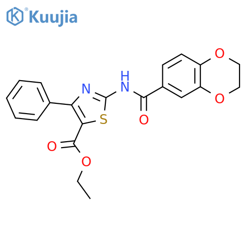 ethyl 2-(2,3-dihydro-1,4-benzodioxine-6-amido)-4-phenyl-1,3-thiazole-5-carboxylate structure