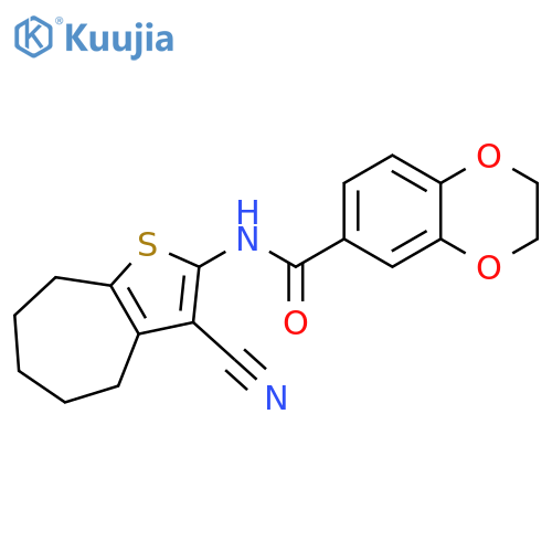 N-{3-cyano-4H,5H,6H,7H,8H-cycloheptabthiophen-2-yl}-2,3-dihydro-1,4-benzodioxine-6-carboxamide structure
