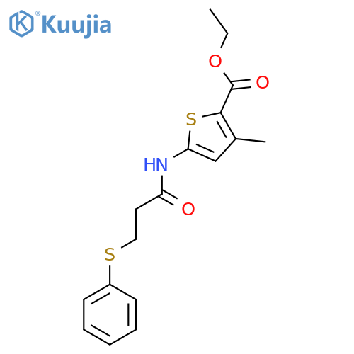 ethyl 3-methyl-5-3-(phenylsulfanyl)propanamidothiophene-2-carboxylate structure