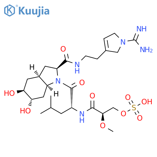 1H-Indole-2-carboxamide, N-[2-[1-(aminoiminomethyl)-2,5-dihydro-1H-pyrrol-3-yl]ethyl]octahydro-5,6-dihydroxy-1-[(2R)-2-[[(2R)-2-methoxy-1-oxo-3-(sulfooxy)propyl]amino]-4-methyl-1-oxopentyl]-, (2S,3aR,5S,6S,7aS)- structure