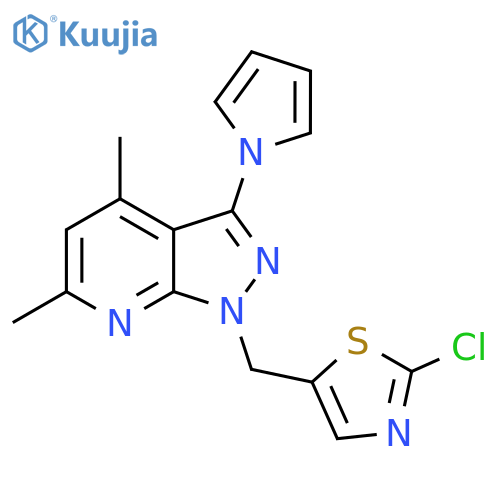 1-[(2-chloro-1,3-thiazol-5-yl)methyl]-4,6-dimethyl-3-(1H-pyrrol-1-yl)-1H-pyrazolo[3,4-b]pyridine structure