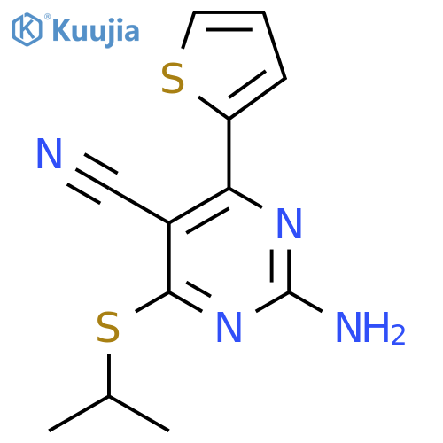 2-Amino-4-(isopropylsulfanyl)-6-(2-thienyl)-5-pyrimidinecarbonitrile structure