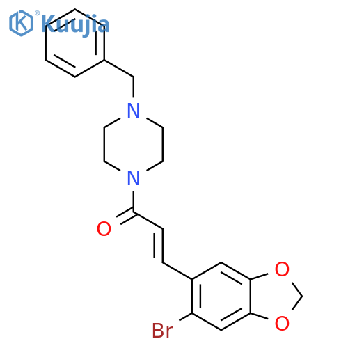 (E)-1-(4-benzylpiperazino)-3-(6-bromo-1,3-benzodioxol-5-yl)-2-propen-1-one structure