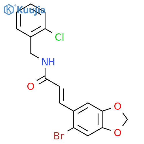 (E)-3-(6-bromo-1,3-benzodioxol-5-yl)-N-(2-chlorobenzyl)-2-propenamide structure
