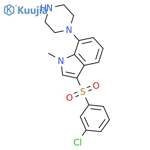1H-Indole, 3-[(3-chlorophenyl)sulfonyl]-1-methyl-7-(1-piperazinyl)- structure