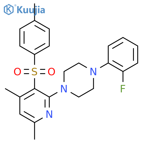 1-{4,6-Dimethyl-3-[(4-methylphenyl)sulfonyl]-2-pyridinyl}-4-(2-fluorophenyl)piperazine structure