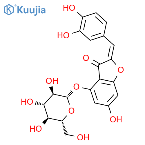 (2Z)-2-[(3,4-dihydroxyphenyl)methylidene]-6-hydroxy-3-oxo-2,3-dihydro-1-benzofuran-4-yl beta-D-glucopyranoside structure