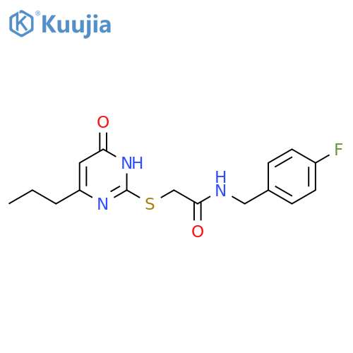 N-(4-fluorophenyl)methyl-2-(6-oxo-4-propyl-1,6-dihydropyrimidin-2-yl)sulfanylacetamide structure