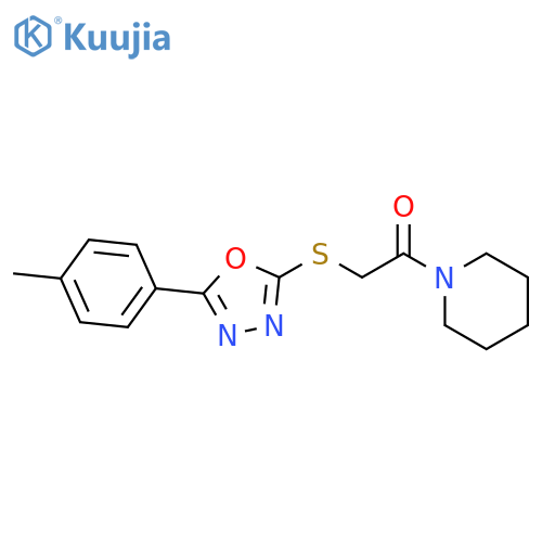 2-{5-(4-methylphenyl)-1,3,4-oxadiazol-2-ylsulfanyl}-1-(piperidin-1-yl)ethan-1-one structure