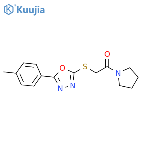 2-{5-(4-methylphenyl)-1,3,4-oxadiazol-2-ylsulfanyl}-1-(pyrrolidin-1-yl)ethan-1-one structure