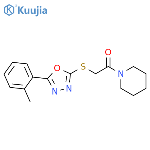 2-{5-(2-methylphenyl)-1,3,4-oxadiazol-2-ylsulfanyl}-1-(piperidin-1-yl)ethan-1-one structure