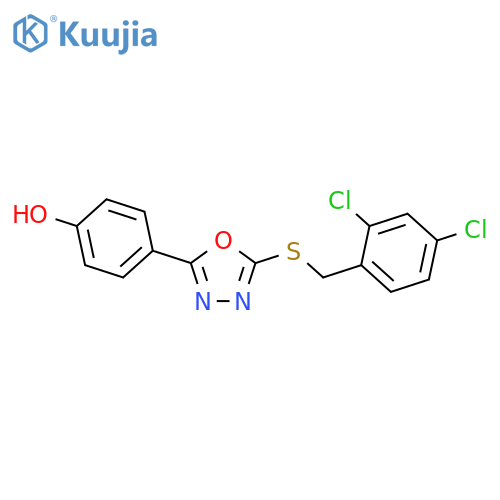 4-(5-{[(2,4-dichlorophenyl)methyl]sulfanyl}-1,3,4-oxadiazol-2-yl)phenol structure
