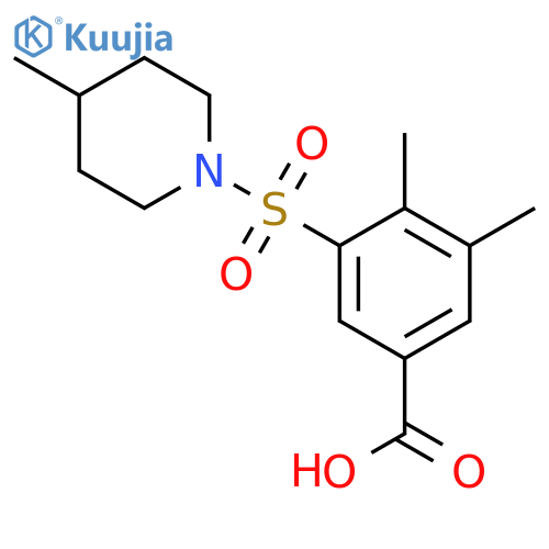 3,4-dimethyl-5-(4-methylpiperidin-1-yl)sulfonylbenzoic acid structure