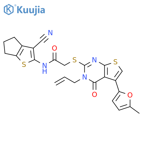 N-{3-cyano-4H,5H,6H-cyclopenta[b]thiophen-2-yl}-2-{[5-(5-methylfuran-2-yl)-4-oxo-3-(prop-2-en-1-yl)-3H,4H-thieno[2,3-d]pyrimidin-2-yl]sulfanyl}acetamide structure