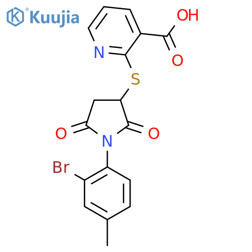 2-{[1-(2-bromo-4-methylphenyl)-2,5-dioxopyrrolidin-3-yl]sulfanyl}pyridine-3-carboxylic acid structure