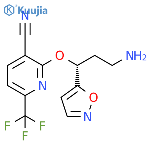 3-Pyridinecarbonitrile,2-[(1R)-3-amino-1-(5-isoxazolyl)propoxy]-6-(trifluoromethyl)- structure