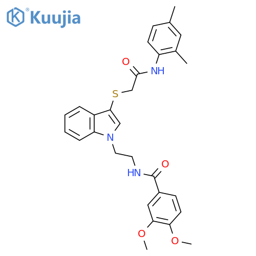 N-{2-3-({(2,4-dimethylphenyl)carbamoylmethyl}sulfanyl)-1H-indol-1-ylethyl}-3,4-dimethoxybenzamide structure