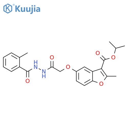 propan-2-yl 2-methyl-5-{2-(2-methylphenyl)formohydrazido-2-oxoethoxy}-1-benzofuran-3-carboxylate structure