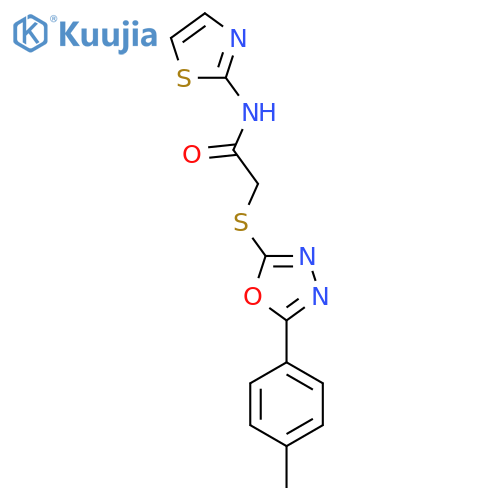 2-{5-(4-methylphenyl)-1,3,4-oxadiazol-2-ylsulfanyl}-N-(1,3-thiazol-2-yl)acetamide structure