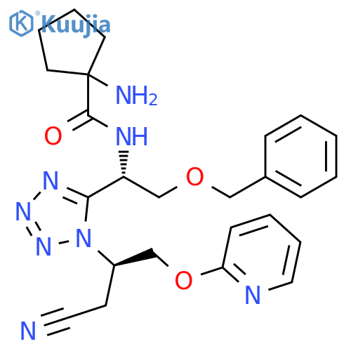 Cyclopentanecarboxamide,1-amino-N-[(1S)-1-[1-[(1R)-1-(cyanomethyl)-2-(2-pyridinyloxy)ethyl]-1H-tetrazol-5-yl]-2-(phenylmethoxy)ethyl]- structure