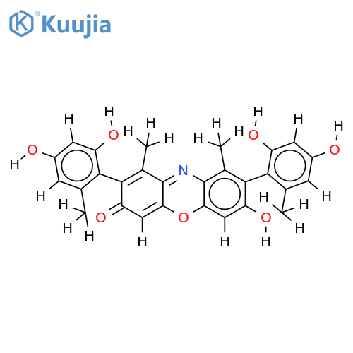 (2RaSa,8RaSa)-2,8-Bis-(2,4-dihydroxy-6-methyl-phenyl)-7-hydroxy-1,9-dimethyl-phenoxazin-3-on structure