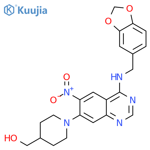 4-Piperidinemethanol,1-[4-[(1,3-benzodioxol-5-ylmethyl)amino]-6-nitro-7-quinazolinyl]- structure