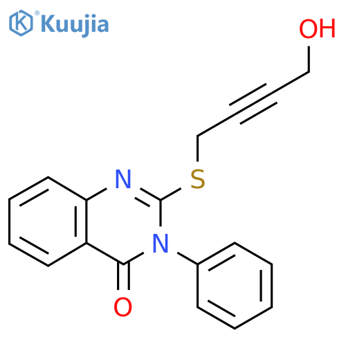 2-[(4-hydroxybut-2-yn-1-yl)sulfanyl]-3-phenyl-3,4-dihydroquinazolin-4-one structure