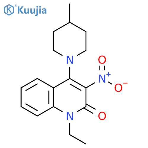 1-ethyl-4-(4-methylpiperidin-1-yl)-3-nitro-1,2-dihydroquinolin-2-one structure