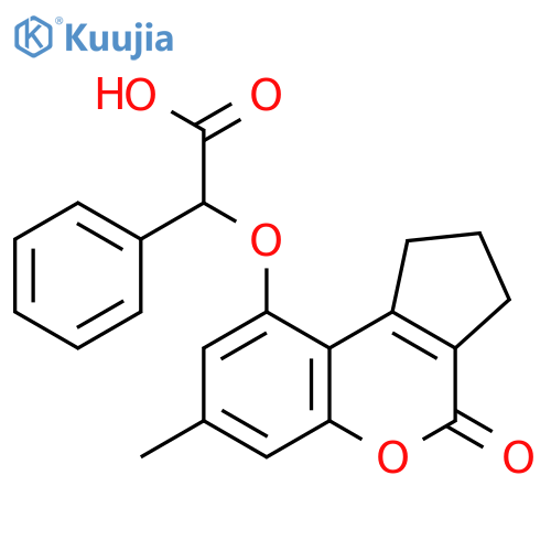 2-[(7-methyl-4-oxo-2,3-dihydro-1H-cyclopenta[c]chromen-9-yl)oxy]-2-phenylacetic acid structure