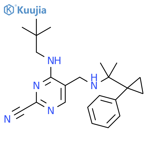2-Pyrimidinecarbonitrile,4-[(2,2-dimethylpropyl)amino]-5-[[[1-methyl-1-(1-phenylcyclopropyl)ethyl]amino]methyl]- structure