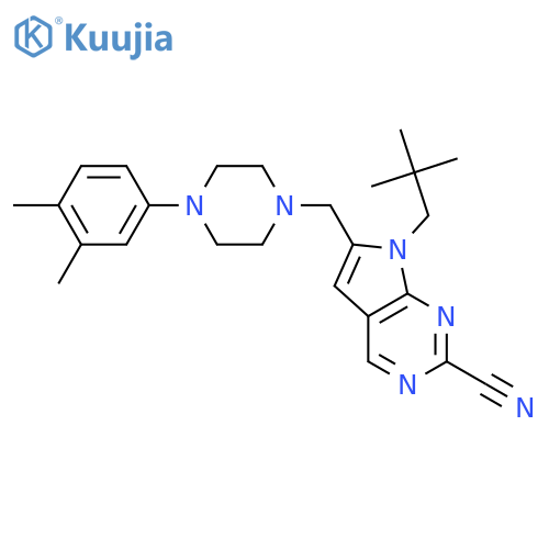 7H-Pyrrolo[2,3-d]pyrimidine-2-carbonitrile,6-[[4-(3,4-dimethylphenyl)-1-piperazinyl]methyl]-7-(2,2-dimethylpropyl)- structure