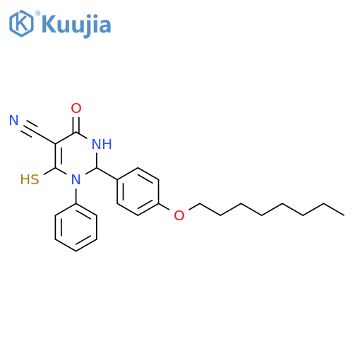 2-[4-(Octyloxy)phenyl]-4-oxo-1-phenyl-6-sulfanyl-1,2,3,4-tetrahydropyrimidine-5-carbonitrile structure