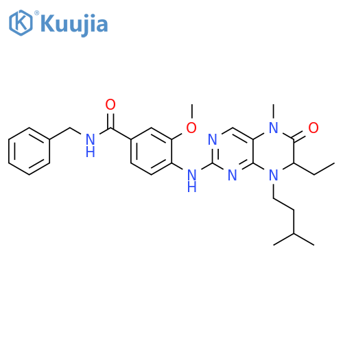 Benzamide,4-[[7-ethyl-5,6,7,8-tetrahydro-5-methyl-8-(3-methylbutyl)-6-oxo-2-pteridinyl]amino]-3-methoxy-N-(phenylmethyl)- structure