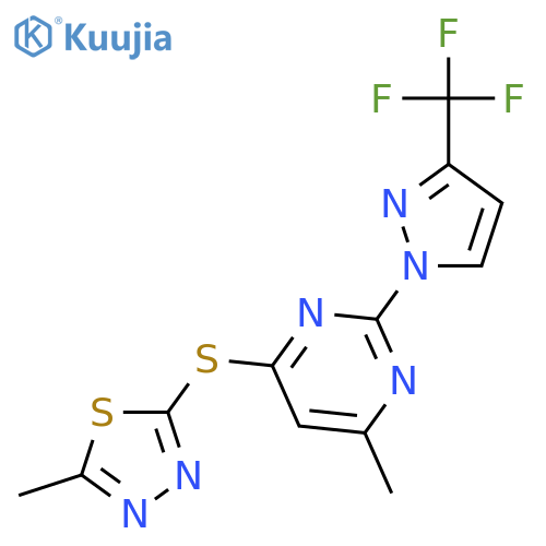 Pyrimidine,4-methyl-6-[(5-methyl-1,3,4-thiadiazol-2-yl)thio]-2-[3-(trifluoromethyl)-1H-pyrazol-1-yl]- structure