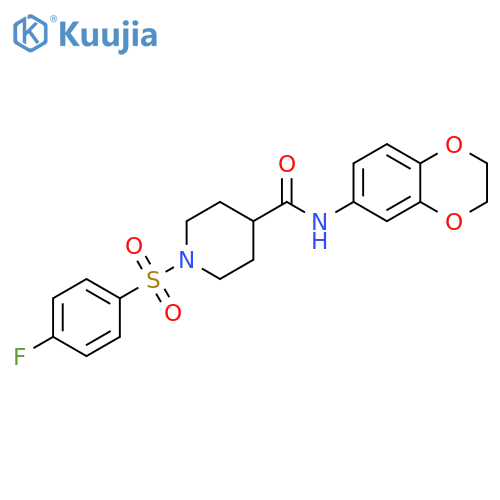 N-(2,3-dihydro-1,4-benzodioxin-6-yl)-1-(4-fluorobenzenesulfonyl)piperidine-4-carboxamide structure