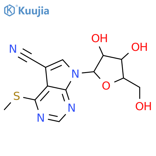 4-(methylsulfanyl)-7-pentofuranosyl-7H-pyrrolo[2,3-d]pyrimidine-5-carbonitrile structure