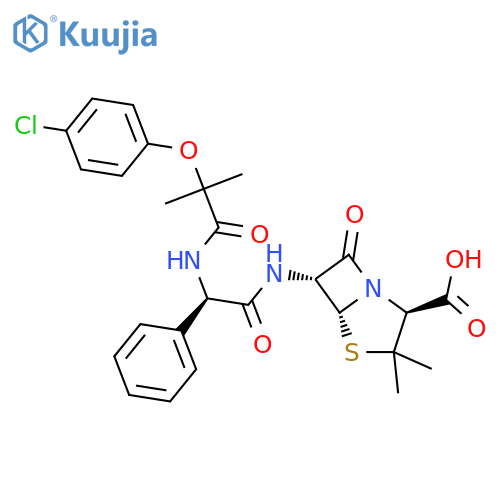 4-Thia-1-azabicyclo[3.2.0]heptane-2-carboxylicacid,6-[[(2R)-2-[[2-(4-chlorophenoxy)-2-methyl-1-oxopropyl]amino]-2-phenylacetyl]amino]-3,3-dimethyl-7-oxo-,(2S,5R,6R)- structure