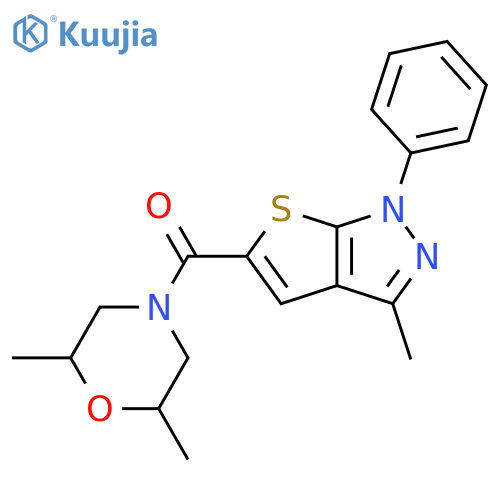 2,6-dimethyl-4-{3-methyl-1-phenyl-1H-thieno2,3-cpyrazole-5-carbonyl}morpholine structure