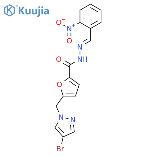 <br>5-[(4-bromo-1H-pyrazol-1-yl)methyl]-N'-[(1E)-(2-nitrophenyl)methylene]-2-fu rohydrazide structure
