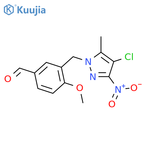3-((4-Chloro-5-methyl-3-nitro-1H-pyrazol-1-yl)methyl)-4-methoxybenzaldehyde structure