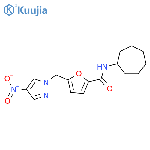 5-(4-Nitro-pyrazol-1-ylmethyl)-furan-2-carboxylic acid cycloheptylamide structure