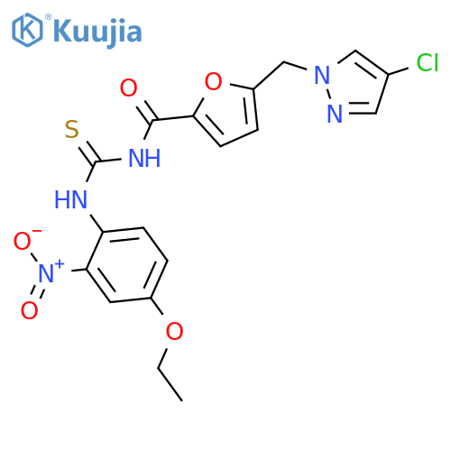 <br>5-[(4-chloro-1H-pyrazol-1-yl)methyl]-N-[(4-ethoxy-2-nitrophenyl)carbamothio yl]furan-2-carboxamide structure