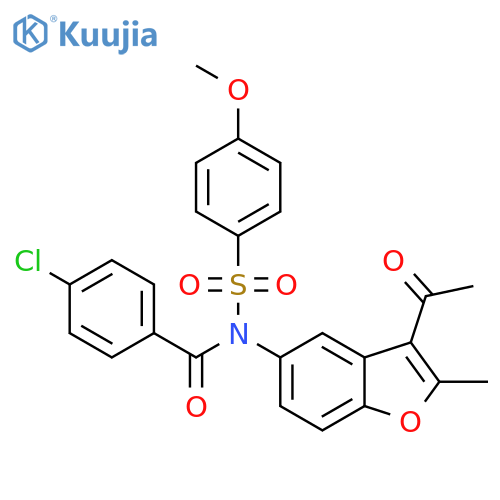 N-(3-acetyl-2-methyl-1-benzofuran-5-yl)-4-chloro-N-(4-methoxybenzenesulfonyl)benzamide structure