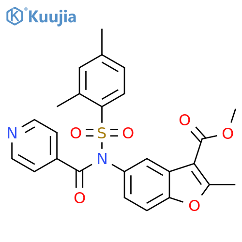 methyl 5-N-(2,4-dimethylbenzenesulfonyl)pyridine-4-amido-2-methyl-1-benzofuran-3-carboxylate structure