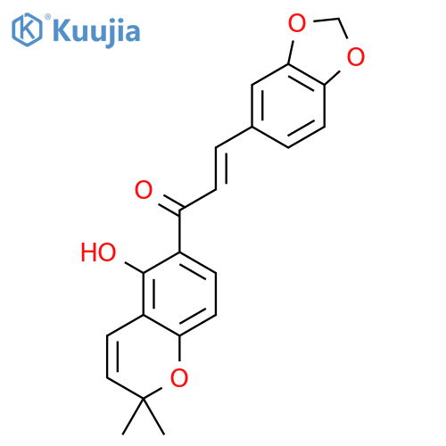 (2E)-3-(1,3-benzodioxol-5-yl)-1-(5-hydroxy-2,2-dimethyl-2H-chromen-6-yl)prop-2-en-1-one structure