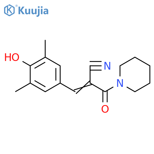 (E)-3-(4-hydroxy-3,5-dimethylphenyl)-2-(piperidine-1-carbonyl)prop-2-enenitrile structure
