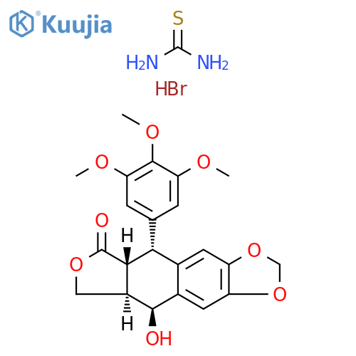 thiourea - (5R,5aR,8aR,9S)-9-hydroxy-5-(3,4,5-trimethoxyphenyl)-5,8,8a,9-tetrahydrofuro[3',4':6,7]naphtho[2,3-d][1,3]dioxol-6(5aH)-one (1:1) hydrobromide structure